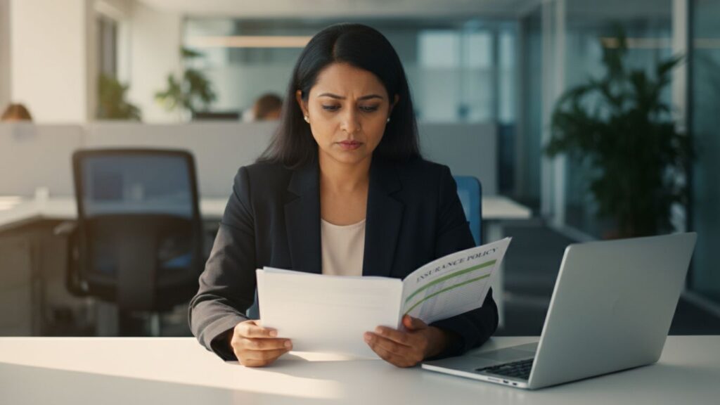 HR manager reviewing insurance policy