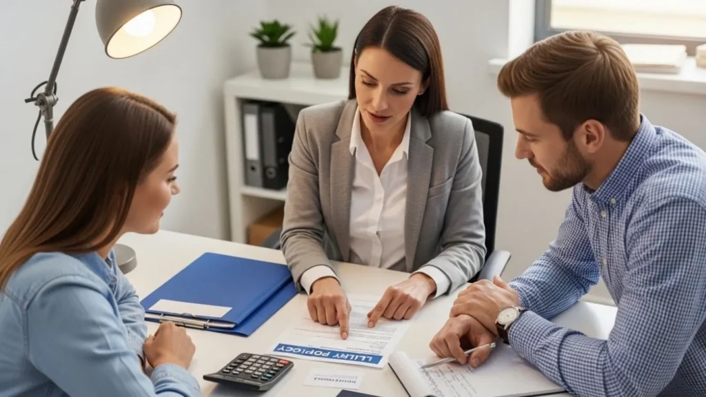 Insurance agent reviewing policy documents