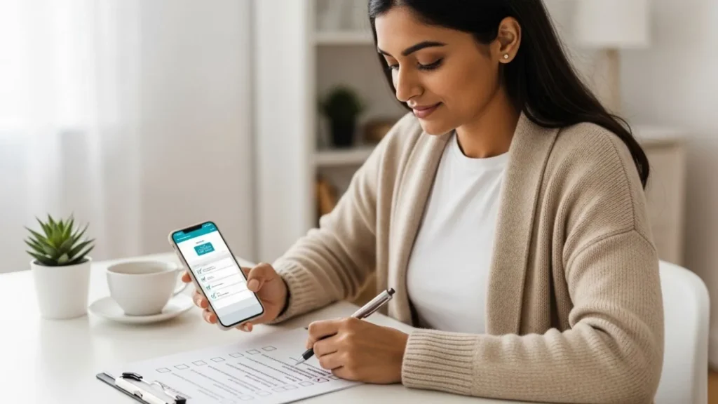 woman completing insurance checklist
