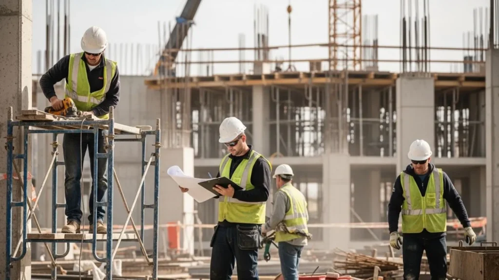 Construction workers active job site