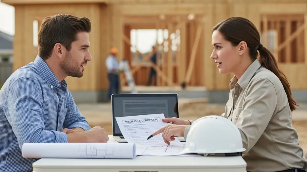 homeowner contractor reviewing insurance contract