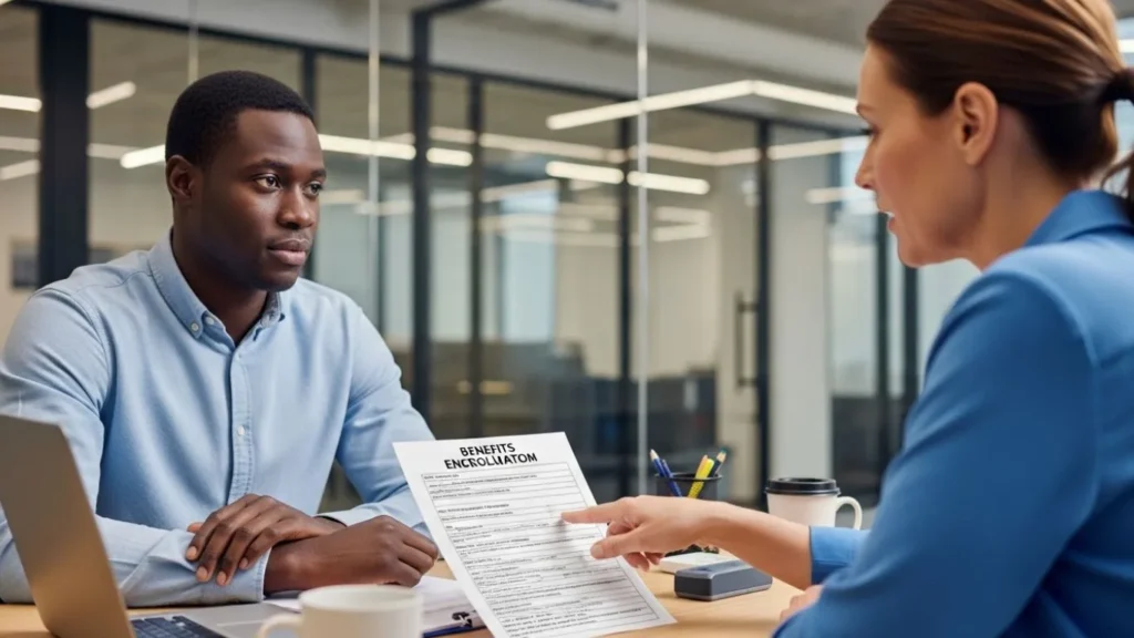 employee discussing insurance HR