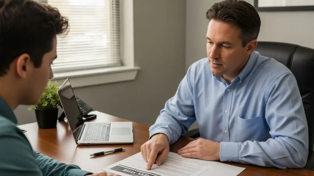 insurance agent reviewing car title