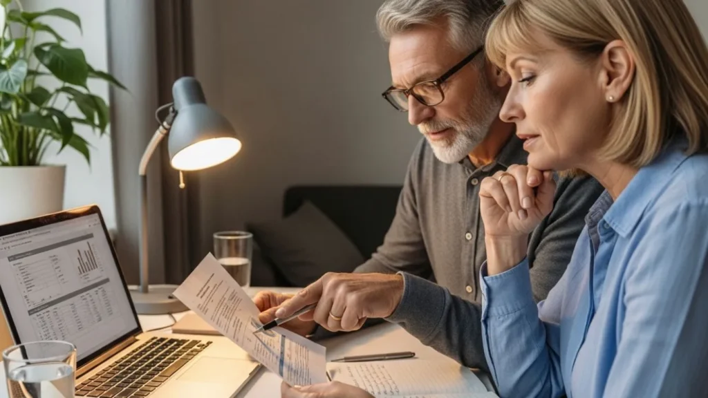 Couple comparing insurance quotes