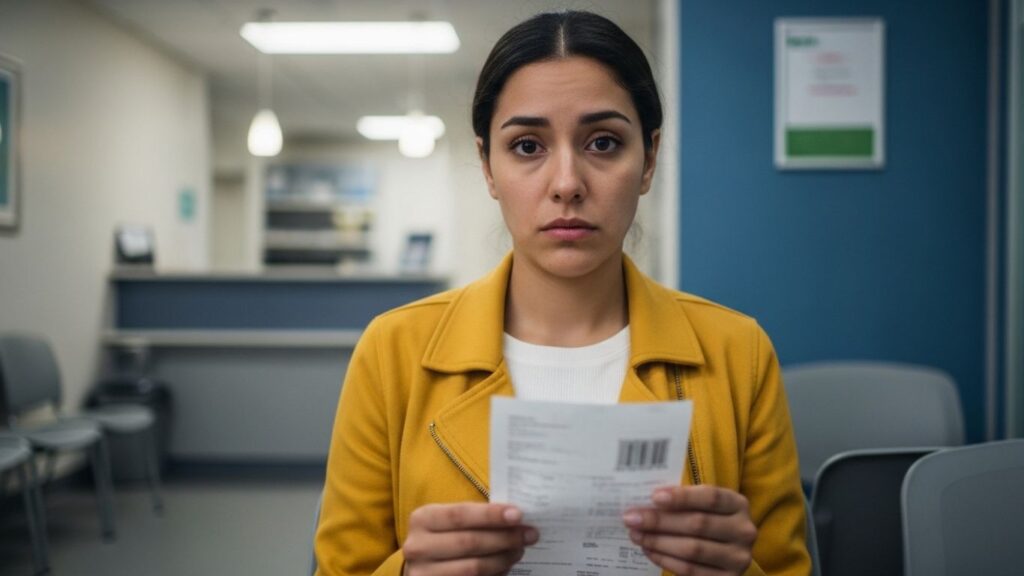 Woman reading expensive medical bill