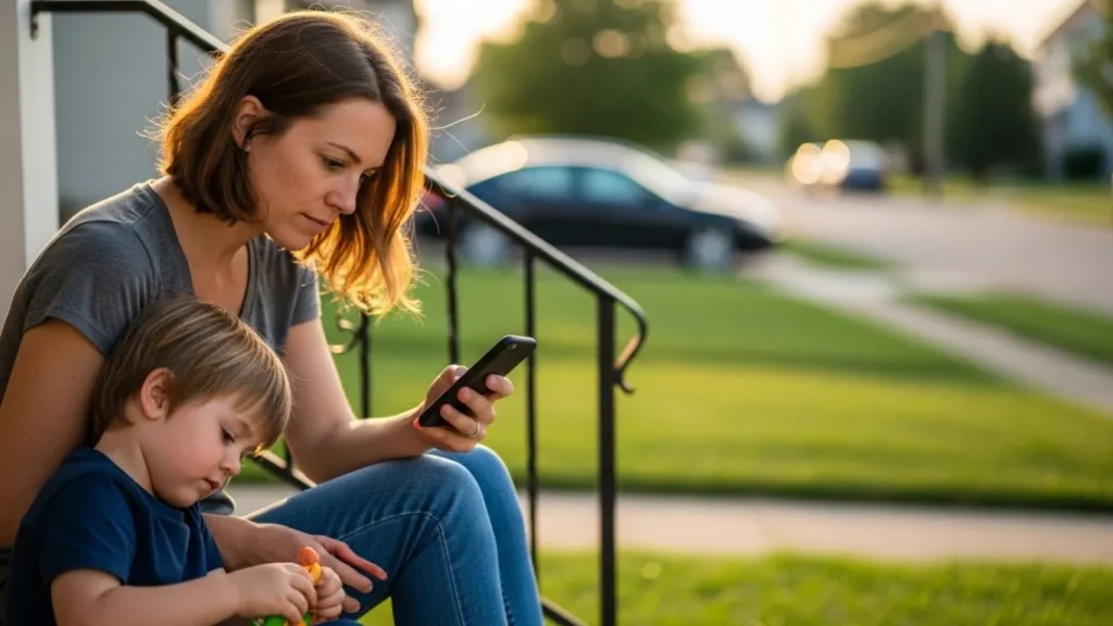Single mother researching insurance