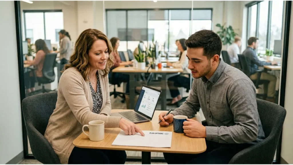 HR explaining benefits to employee