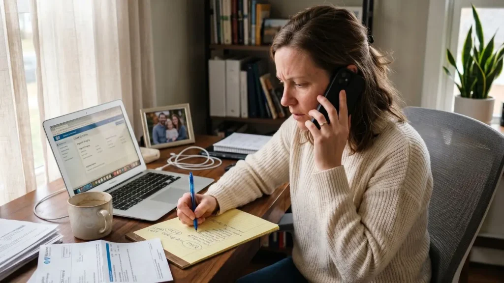 Woman calling insurance provider
