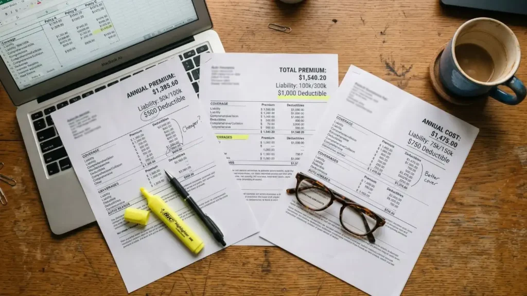 Comparing multiple auto insurance quotes