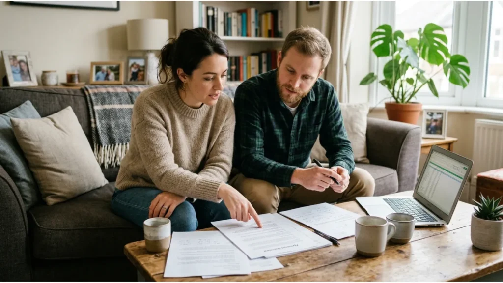 Couple comparing insurance policies
