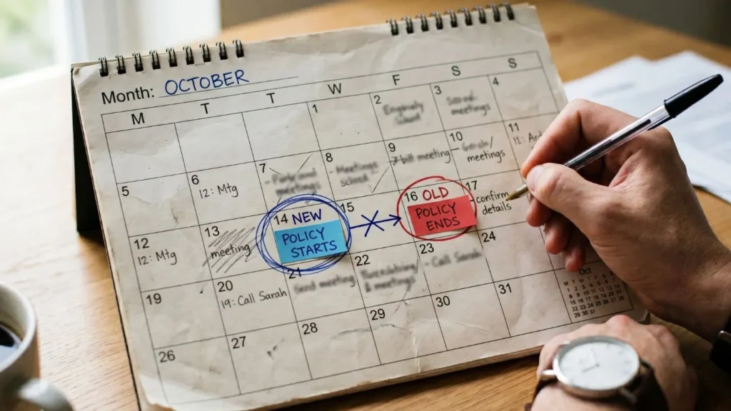 Calendar showing insurance overlap dates