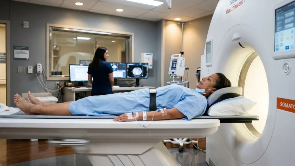 Patient entering CT scanner