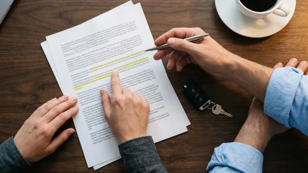 Hands reviewing auto contract