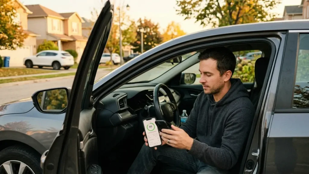 driver checking telematics app score
