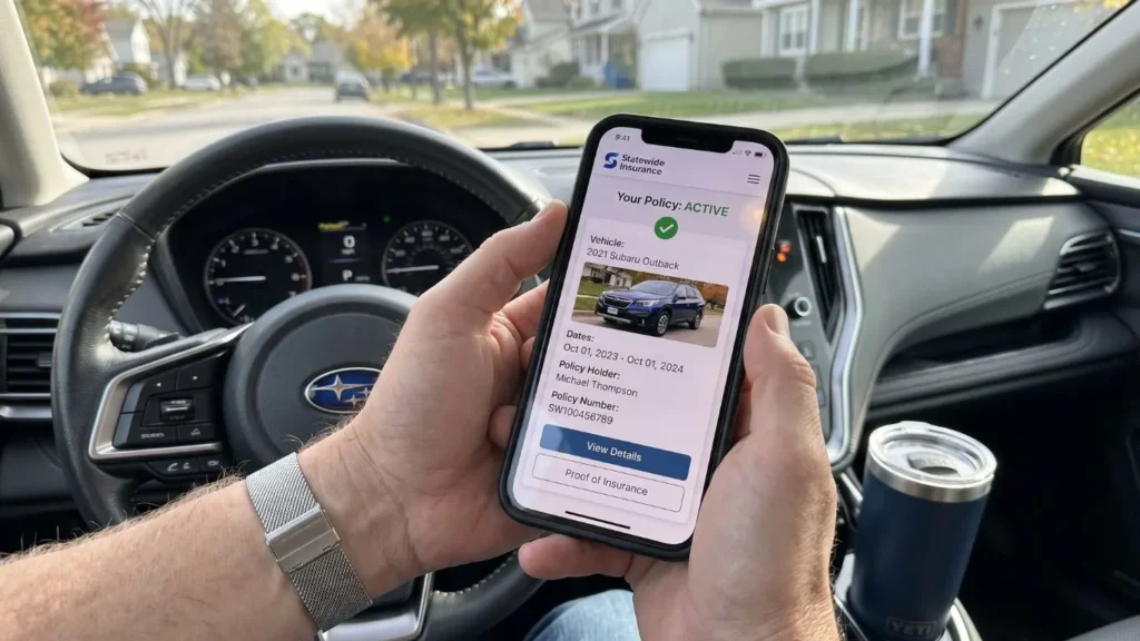 Driver checking insurance policy status