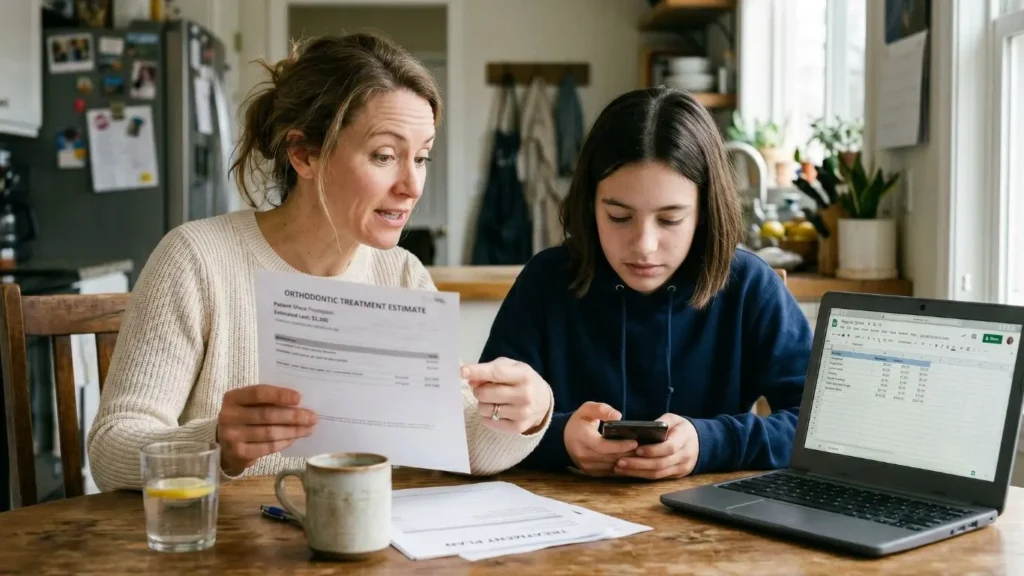 Family reviewing braces budget