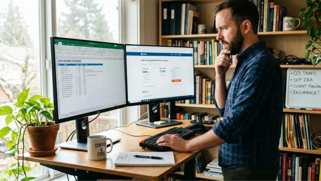 freelancer working home office