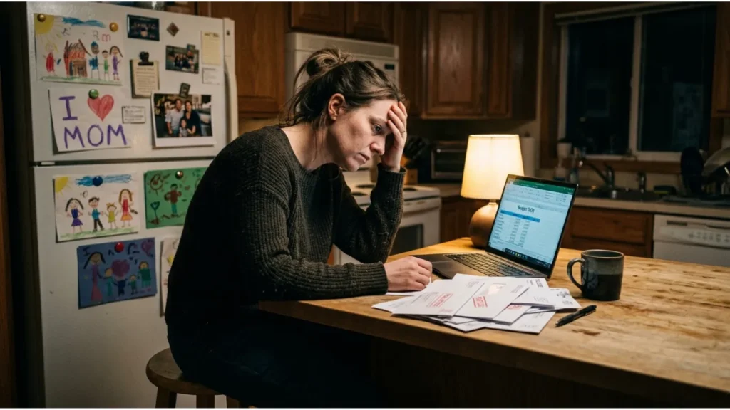 Worried woman reviewing bills