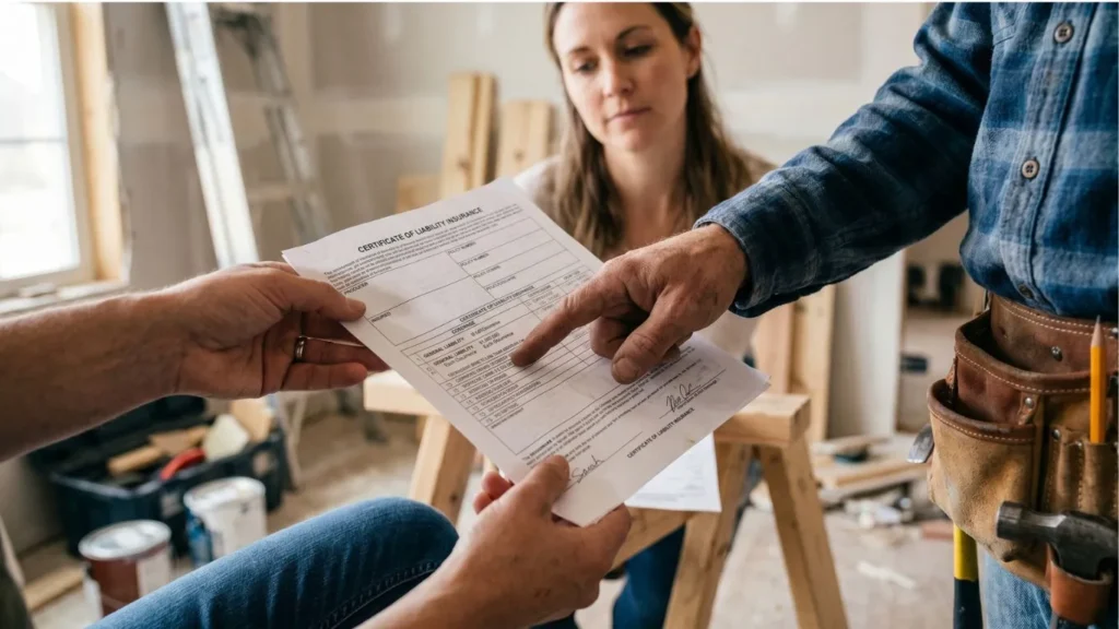  contractor showing certificate of insurance