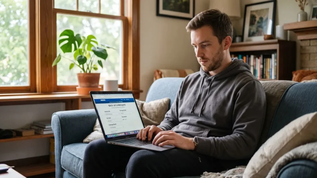 Man filling insurance estimator form