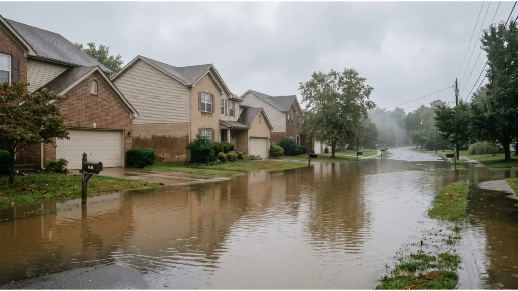flooded neighborhood suburban street