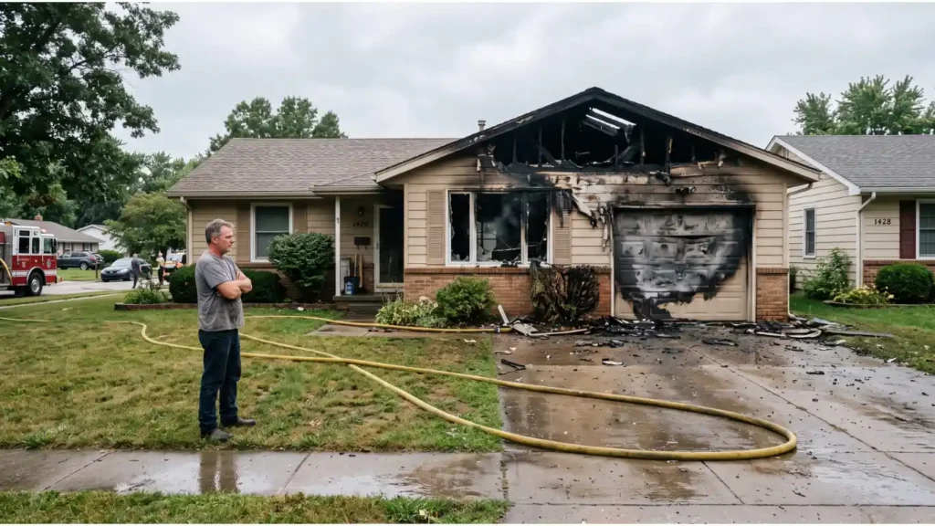 fire damaged house exterior