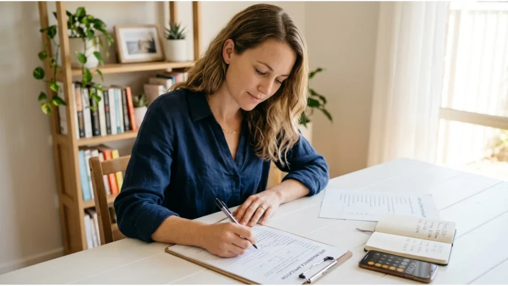 woman filling insurance application