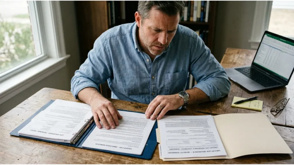 man reading insurance documents