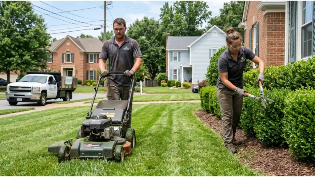 landscaper working with mower