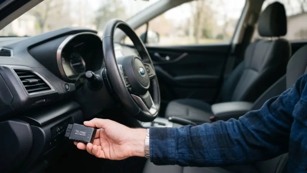 Driver installing car tracking device