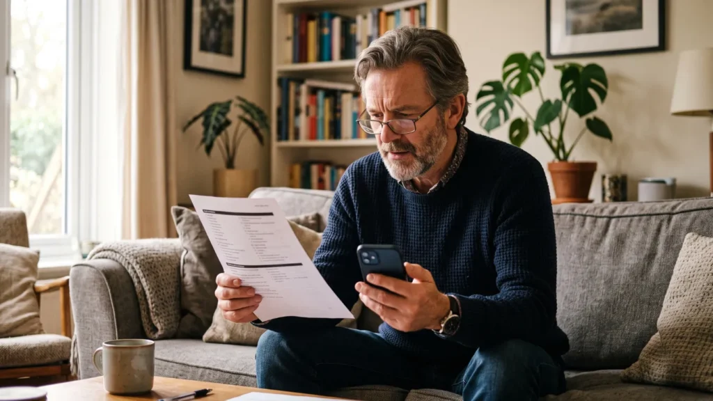 Man comparing health plan details