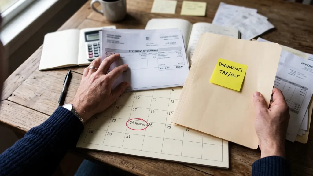 Calendar and documents on table