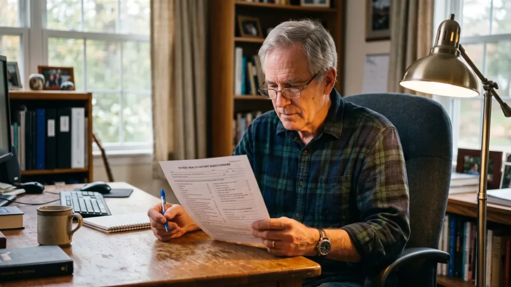senior reviewing eligibility form